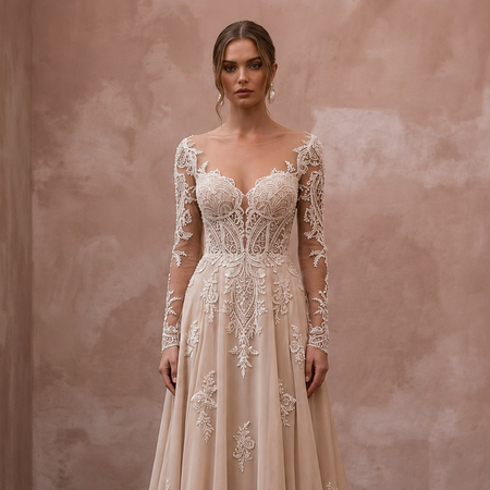 Nude Wedding Dresses with Illusion Lace Bodices