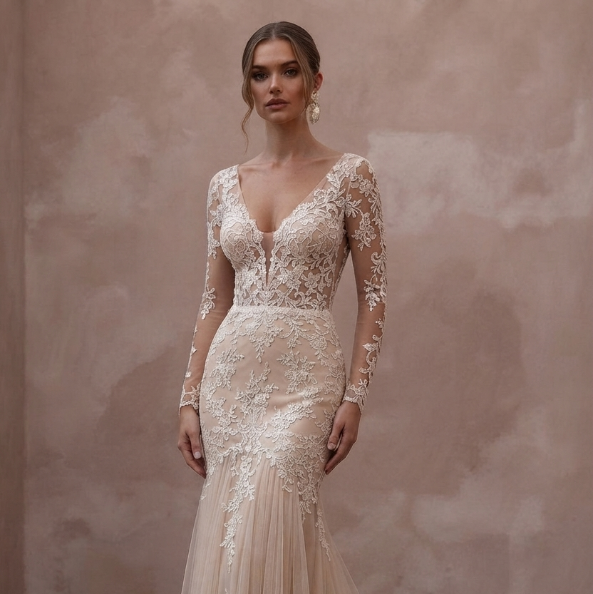 Nude Wedding Dresses with Illusion Lace Details Main image