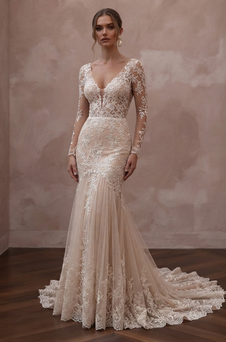 Nude Wedding Dresses with Illusion Lace Details