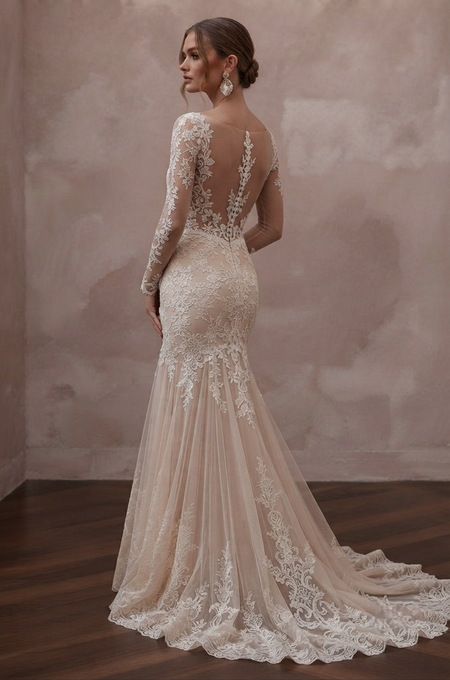 Nude Wedding Dresses with Illusion Lace Details