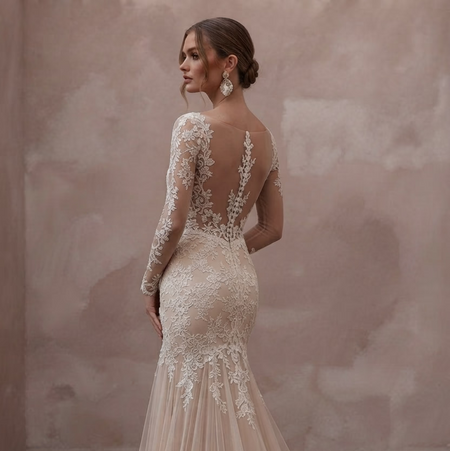 Nude Wedding Dresses with Illusion Lace Details - Apparel & Accessories > Clothing > Wedding & Bridal Party Dresses > Wedding Dresses - Mignonette