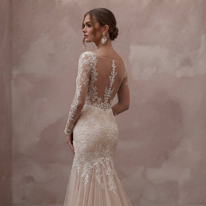 Nude Wedding Dresses with Illusion Lace Details