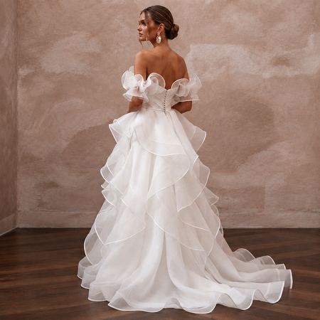 Off-the-Shoulder Wedding Dresses with Organza Ruffles