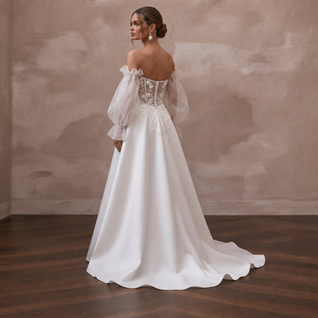 Off - the - Shoulder Wedding Dresses with Organza Sleeves - Apparel & Accessories > Clothing > Wedding & Bridal Party Dresses > Wedding Dresses - Mignonette