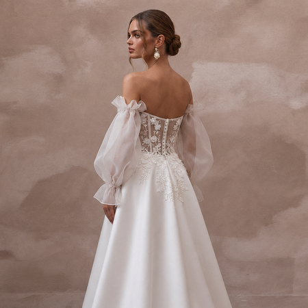 Off-the-Shoulder Wedding Dresses with Organza Sleeves