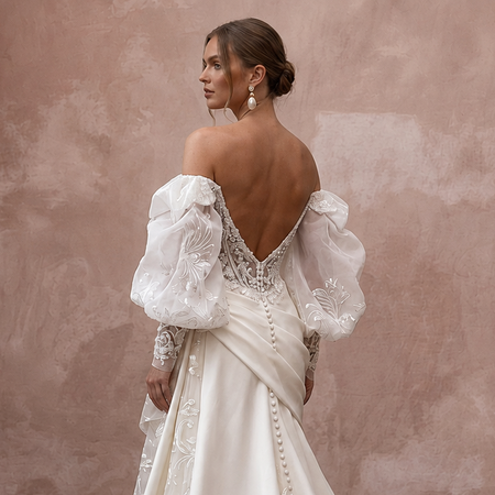 Off-the-Shoulder Wedding Dresses with Organza Sleeves