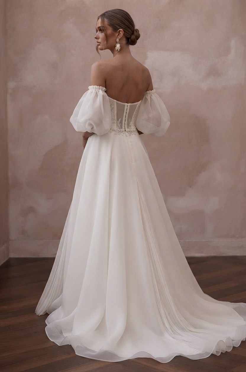 Off-the-Shoulder Wedding Dresses with Romantic Organza Sleeves Secondary image