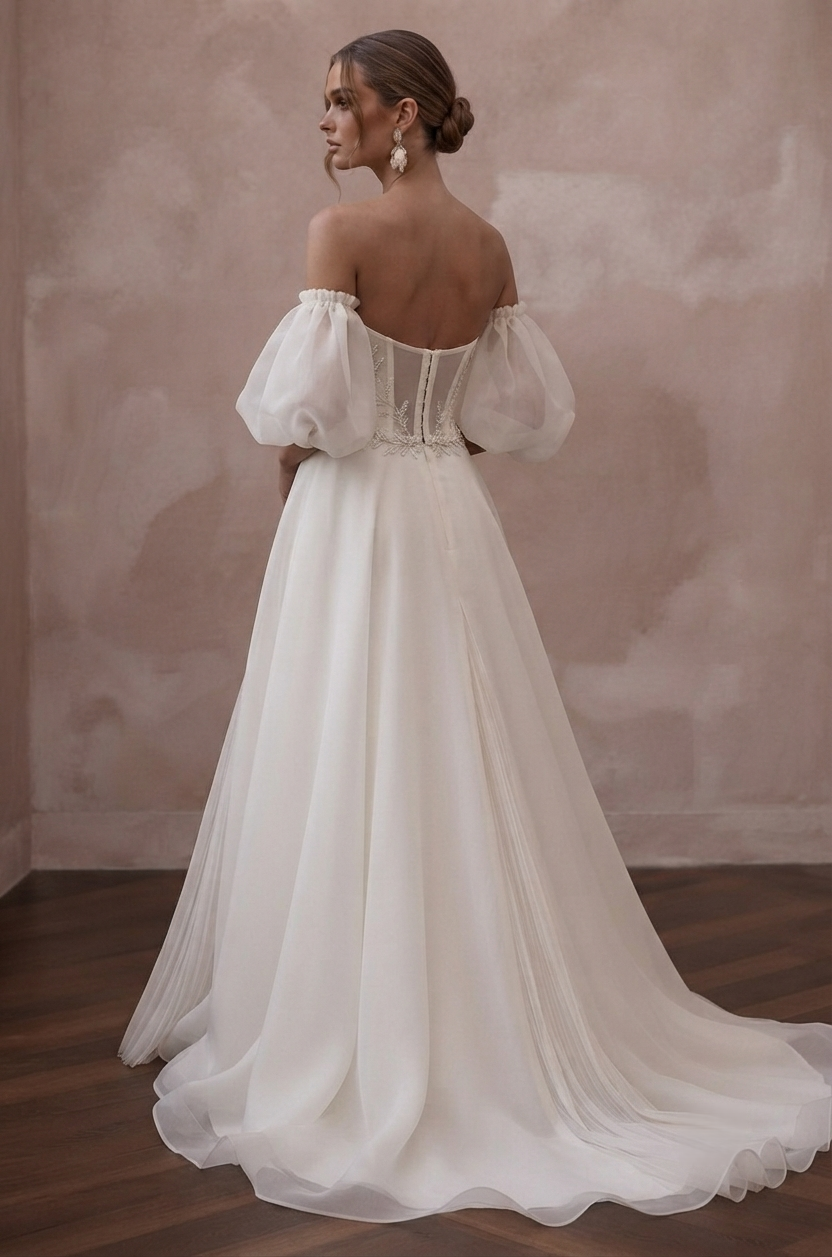 Off-the-Shoulder Wedding Dresses with Romantic Organza Sleeves Secondary image