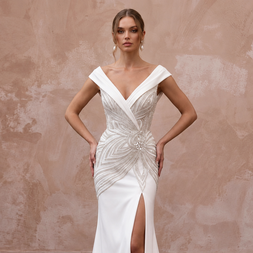 Old Hollywood Inspired Satin Bridal Gown for a Formal Wedding