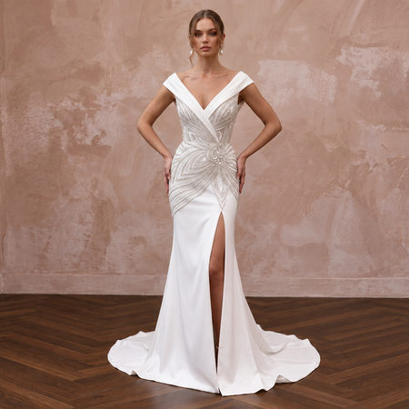 Old Hollywood Inspired Satin Bridal Gown for a Formal Wedding