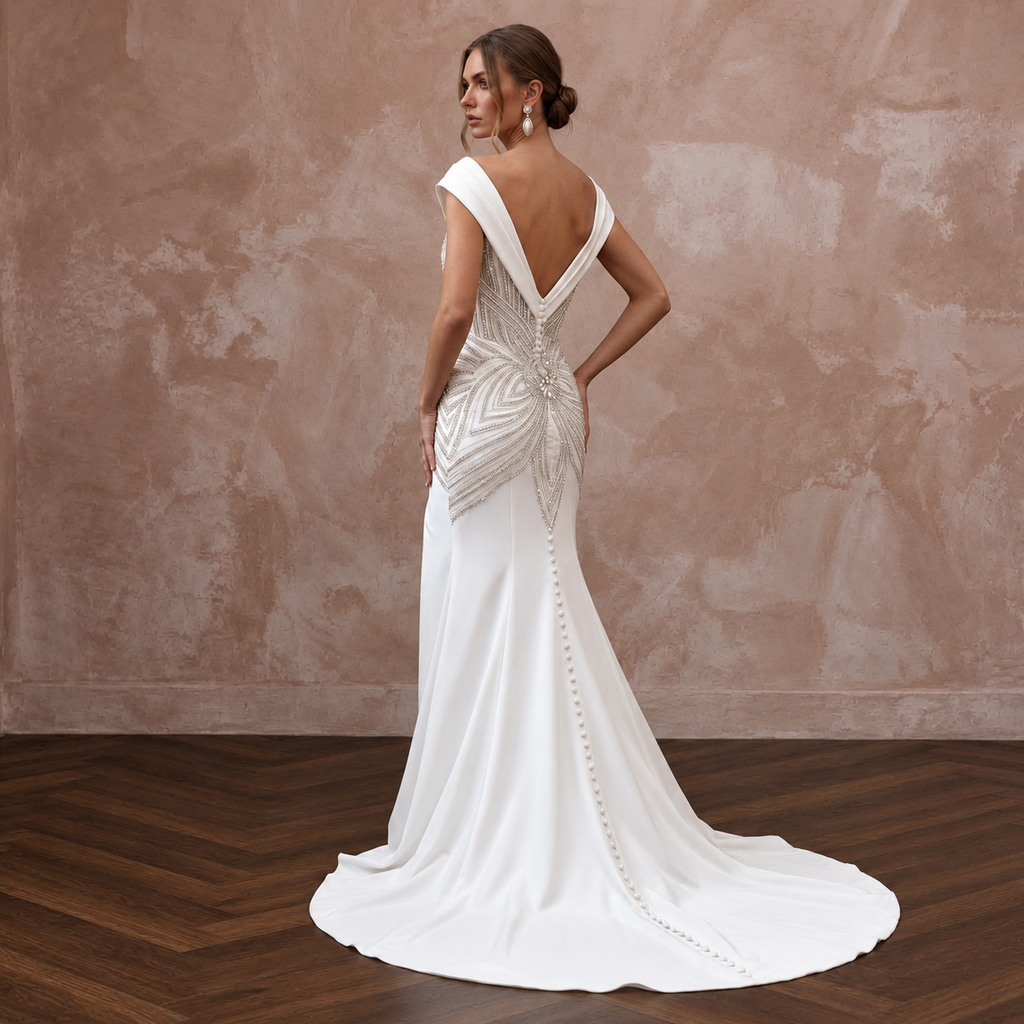 Old Hollywood Inspired Satin Bridal Gown for a Formal Wedding