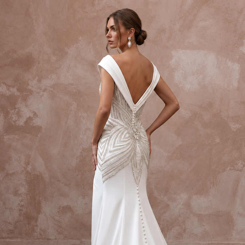 Old Hollywood Inspired Satin Bridal Gown for a Formal Wedding