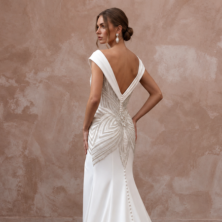Old Hollywood Inspired Satin Bridal Gown for a Formal Wedding