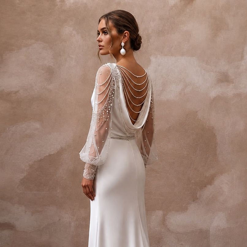 Old Hollywood White Satin Bias - Cut Gown for Engagement Shoot - Apparel & Accessories > Clothing > Wedding & Bridal Party Dresses > Wedding Dresses - Mignonette Bridal
