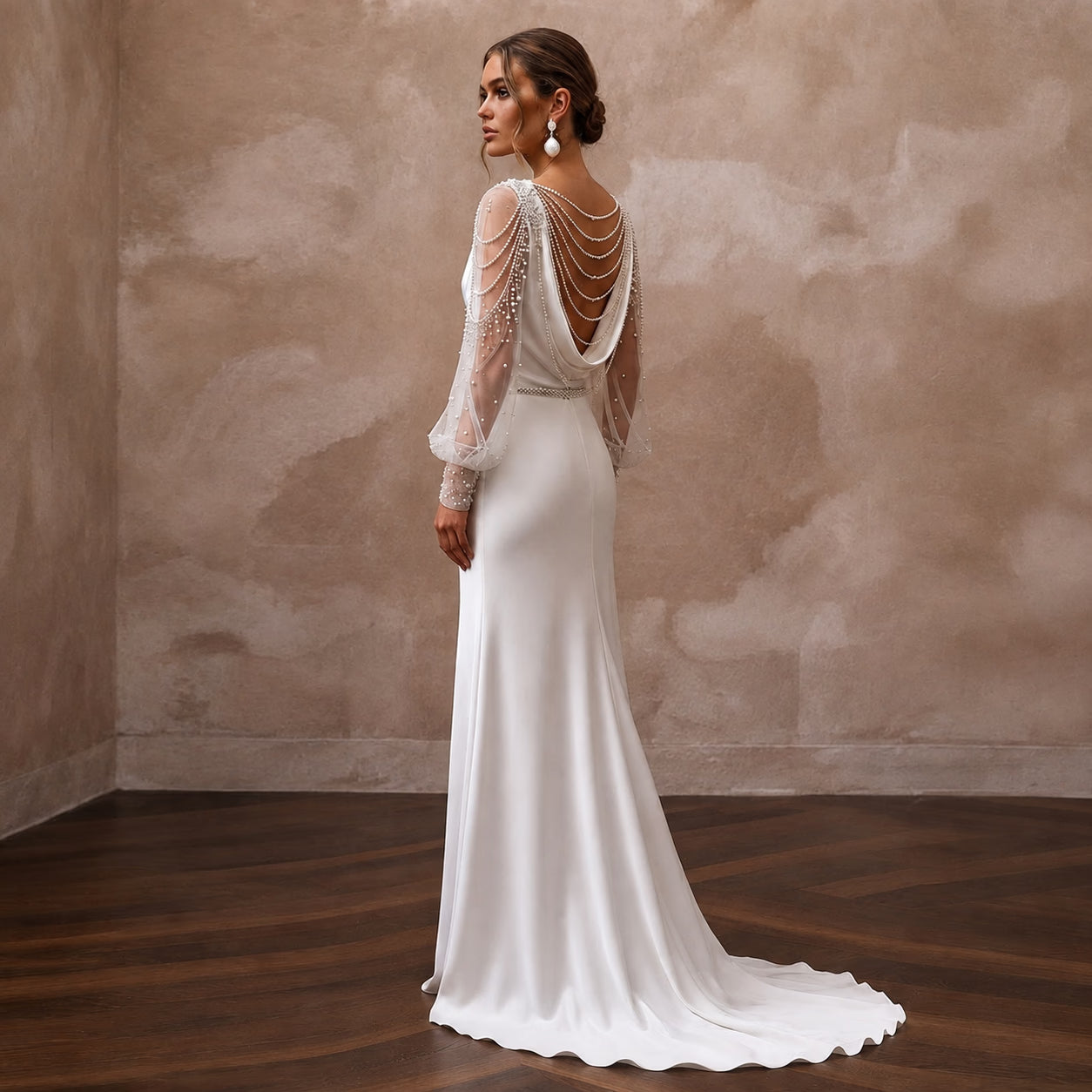 Old Hollywood White Satin Bias-Cut Gown for Engagement Shoot Secondary image