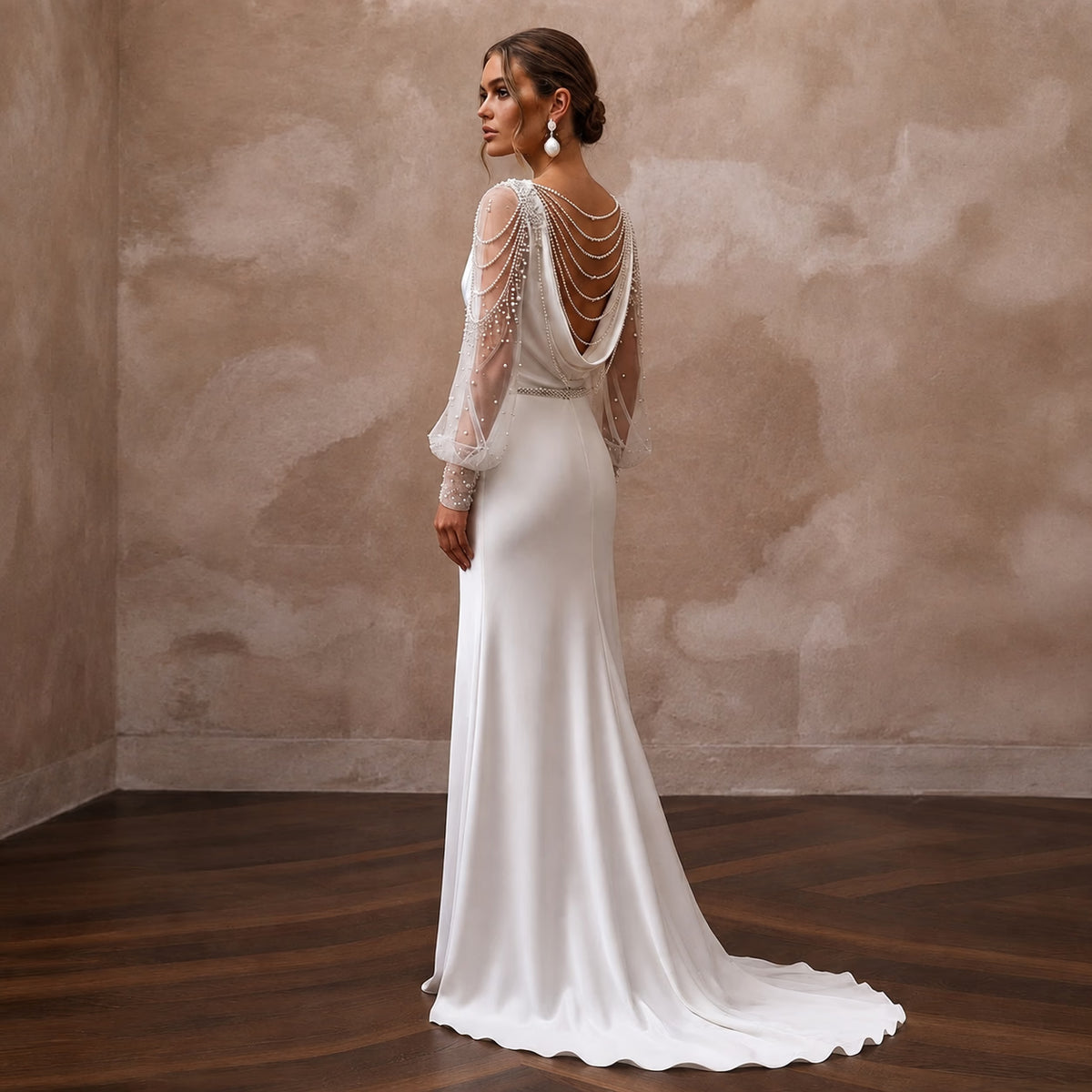 Old Hollywood White Satin Bias - Cut Gown for Engagement Shoot - Apparel & Accessories > Clothing > Wedding & Bridal Party Dresses > Wedding Dresses - Mignonette Bridal