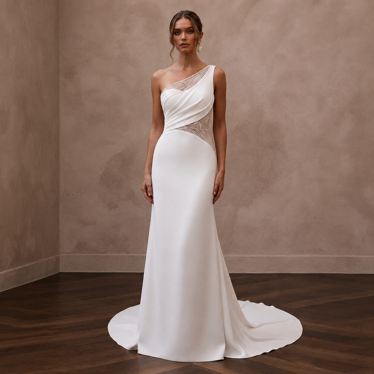 One Shoulder Crepe Wedding Dress for a Modern Ceremony - Apparel & Accessories > Clothing > Wedding & Bridal Party Dresses > Wedding Dresses - Mignonette Bridal