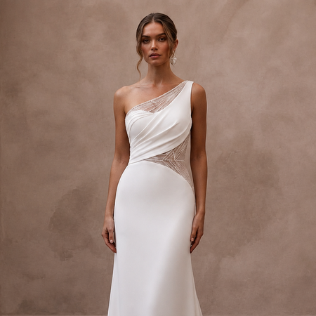 One Shoulder Crepe Wedding Dress for a Modern Ceremony - Apparel & Accessories > Clothing > Wedding & Bridal Party Dresses > Wedding Dresses - Mignonette Bridal