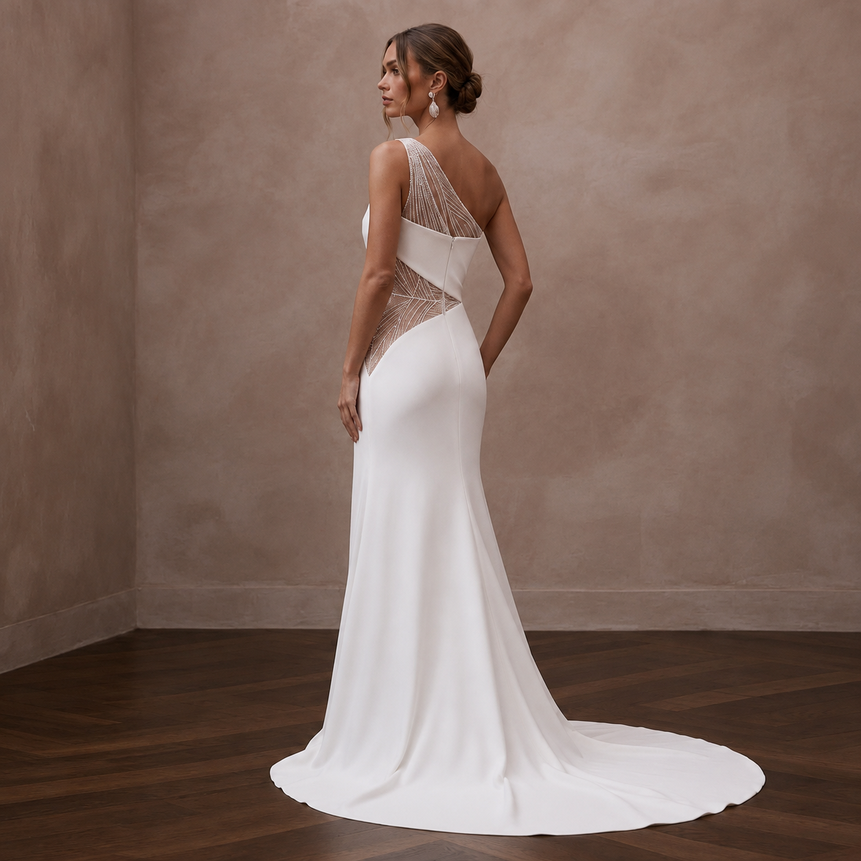 One Shoulder Crepe Wedding Dress for a Modern Ceremony Secondary image