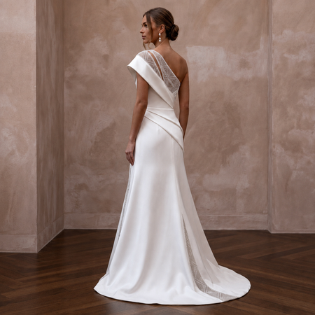 One Shoulder Satin Wedding Gown for a Contemporary Ceremony - Apparel & Accessories > Clothing > Wedding & Bridal Party Dresses > Wedding Dresses - Mignonette Bridal