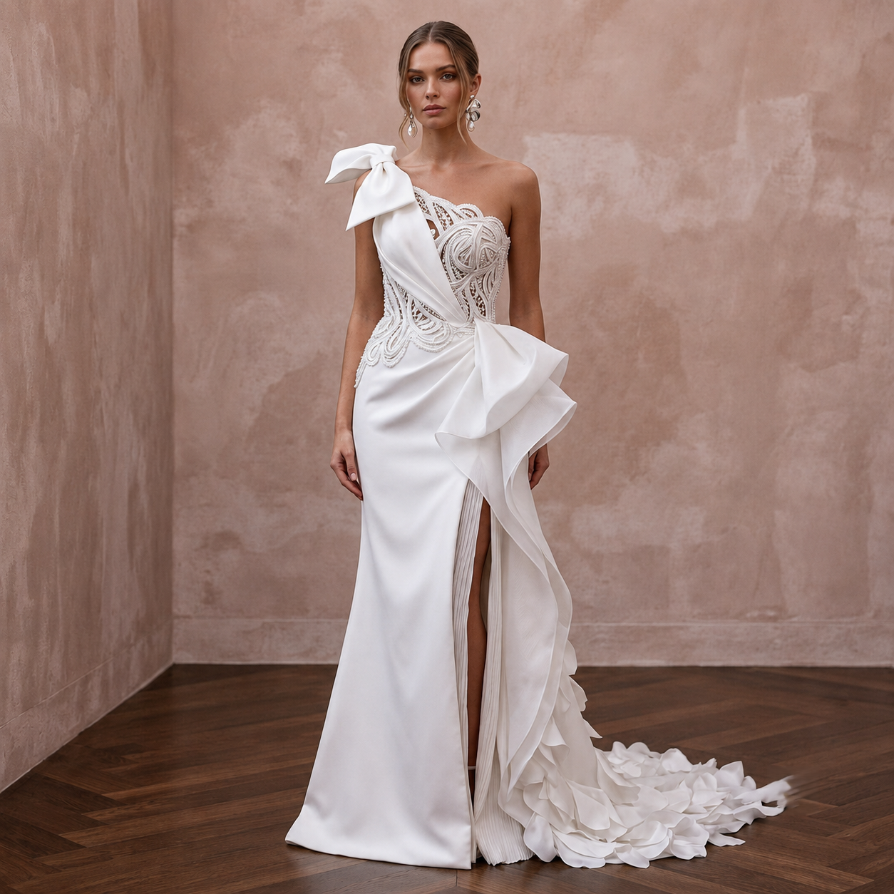 One Shoulder Wedding Dresses with Modern Couture Style Main image