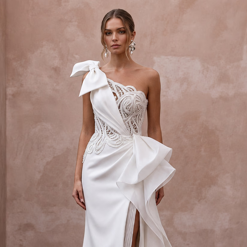 One Shoulder Wedding Dresses with Modern Couture Style - Apparel & Accessories > Clothing > Wedding & Bridal Party Dresses > Wedding Dresses - Mignonette Bridal