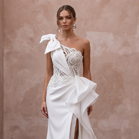 One Shoulder Wedding Dresses with Modern Couture Style - Apparel & Accessories > Clothing > Wedding & Bridal Party Dresses > Wedding Dresses - Mignonette Bridal