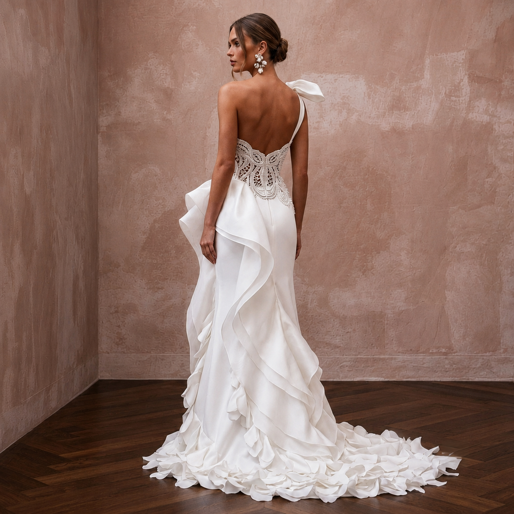 One Shoulder Wedding Dresses with Modern Couture Style