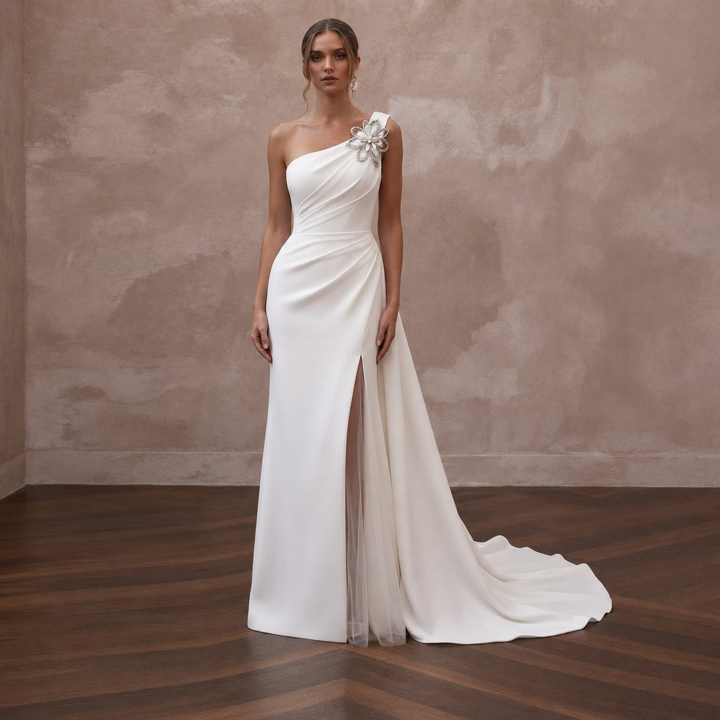 One Shoulder Wedding Dresses with Modern Glamour - Apparel & Accessories > Clothing > Wedding & Bridal Party Dresses > Wedding Dresses - Mignonette