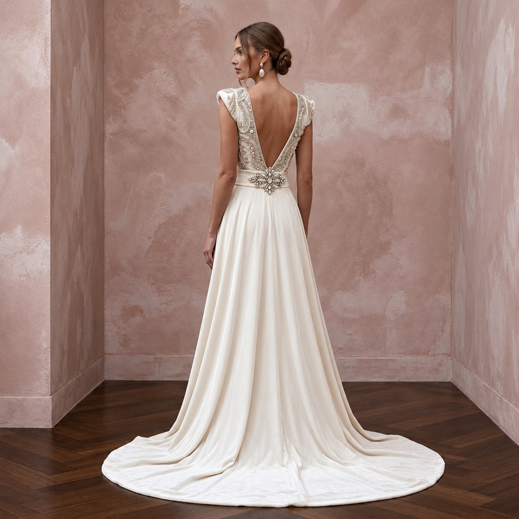 Opulent Ivory Velvet Palazzo Bridal Jumpsuit for Winter Rehearsal