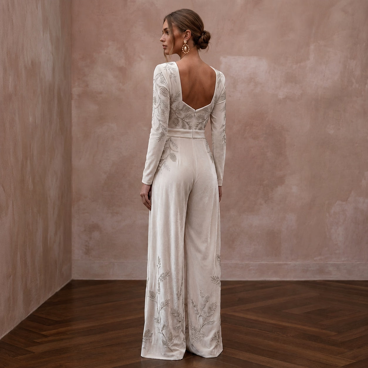 Opulent Ivory Velvet Palazzo Jumpsuit for Winter Rehearsal Secondary image