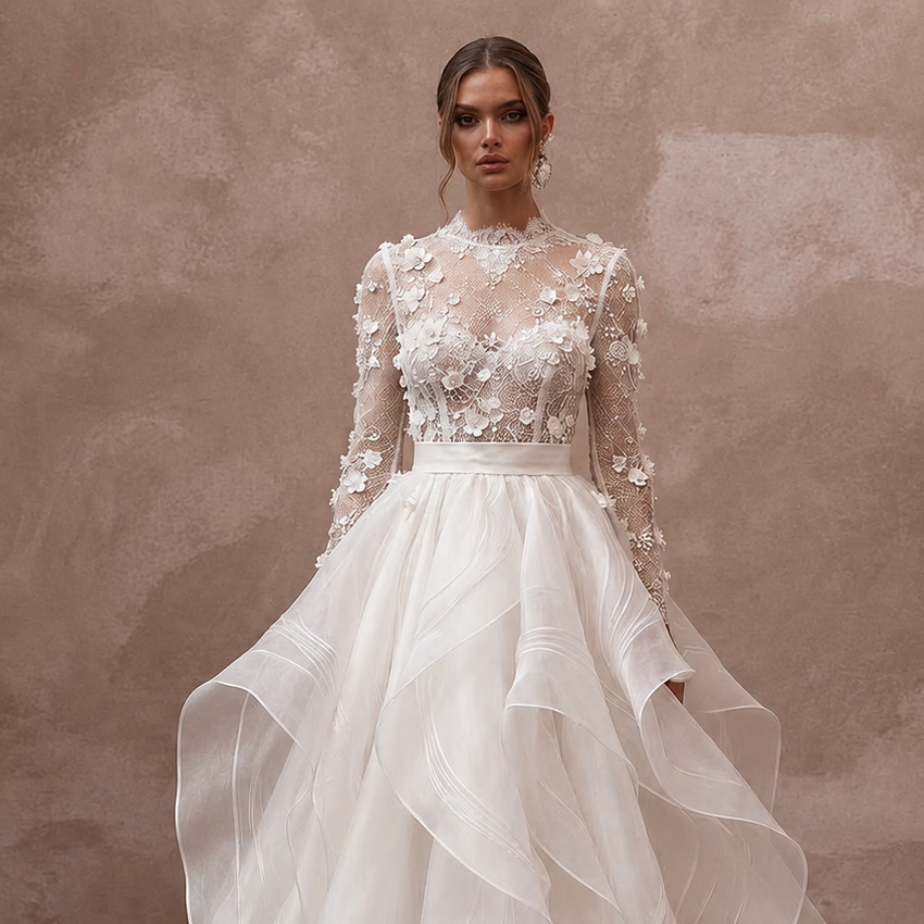 Organza A - Line Wedding Dresses with Airy Volume - Apparel & Accessories > Clothing > Wedding & Bridal Party Dresses > Wedding Dresses - Mignonette Bridal