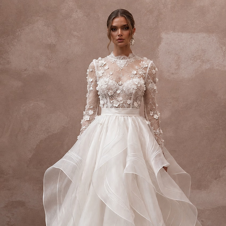 Organza A - Line Wedding Dresses with Airy Volume - Apparel & Accessories > Clothing > Wedding & Bridal Party Dresses > Wedding Dresses - Mignonette Bridal