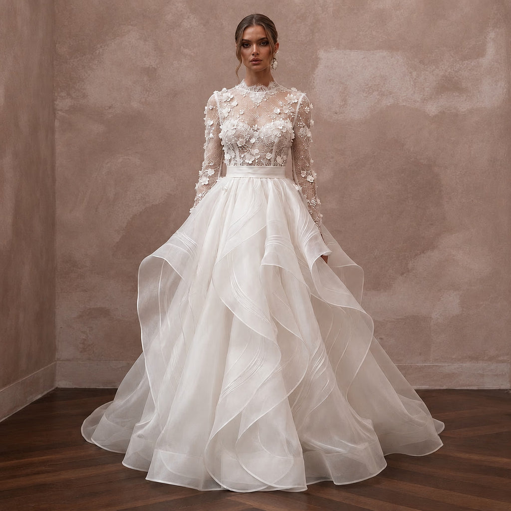 Organza A - Line Wedding Dresses with Airy Volume - Apparel & Accessories > Clothing > Wedding & Bridal Party Dresses > Wedding Dresses - Mignonette Bridal