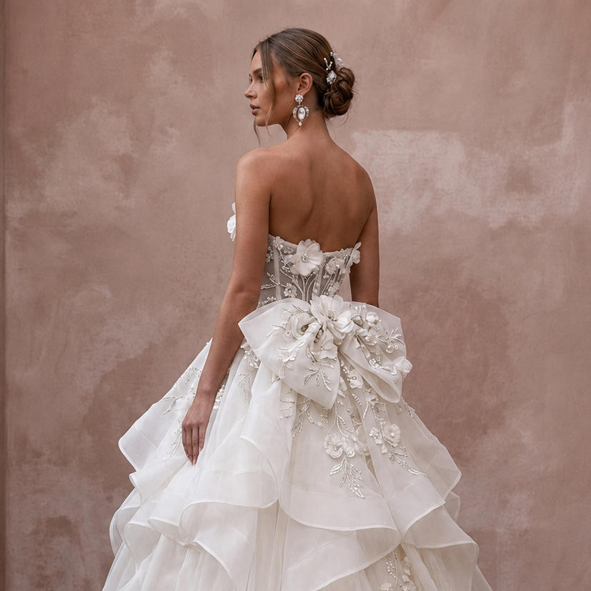 Organza Ball Gown Wedding Dresses with Layered Skirts