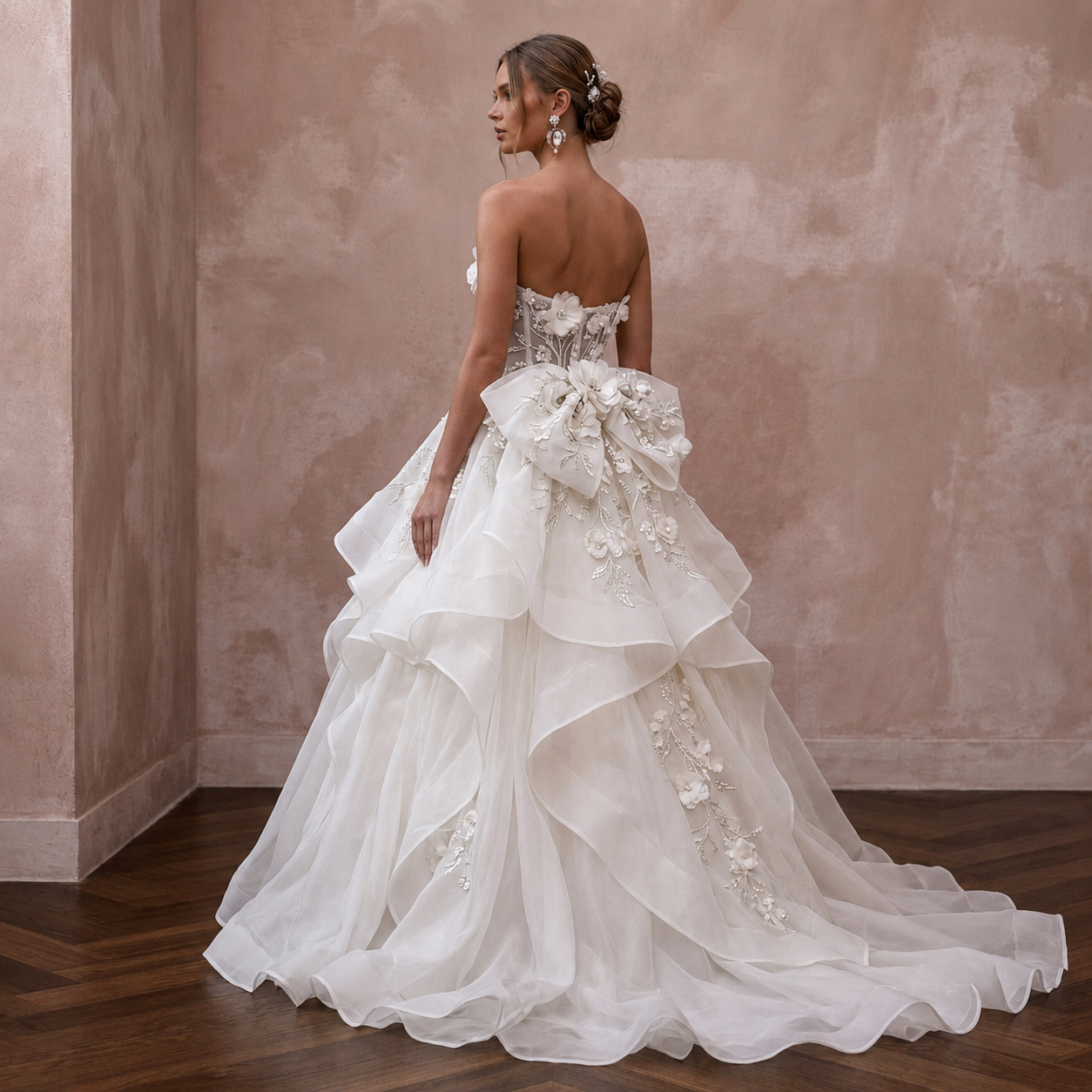 Organza Ball Gown Wedding Dresses with Layered Skirts
