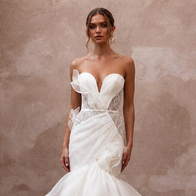 Organza Mermaid Wedding Dresses with Contemporary Style - Apparel & Accessories > Clothing > Wedding & Bridal Party Dresses > Wedding Dresses - Mignonette Bridal