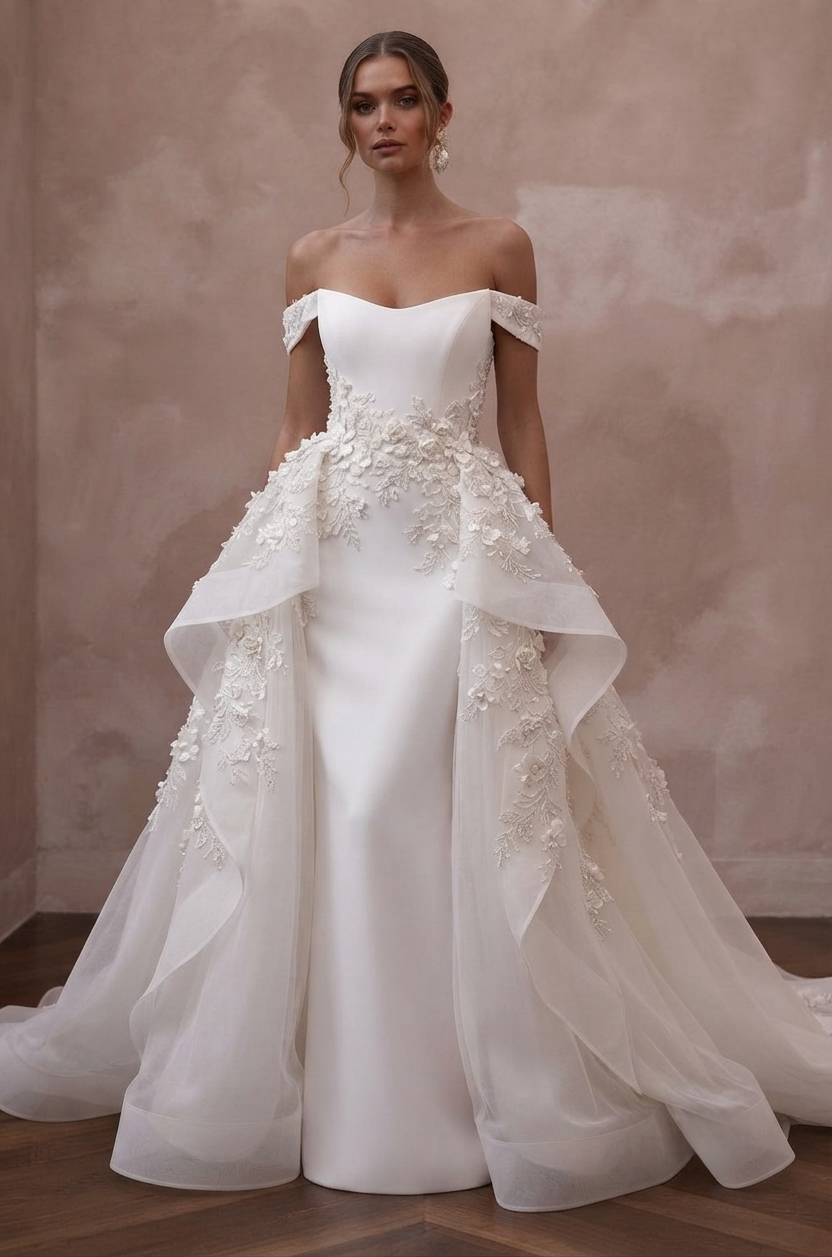 Overskirt Wedding Dresses with Dramatic Bridal Looks Main image