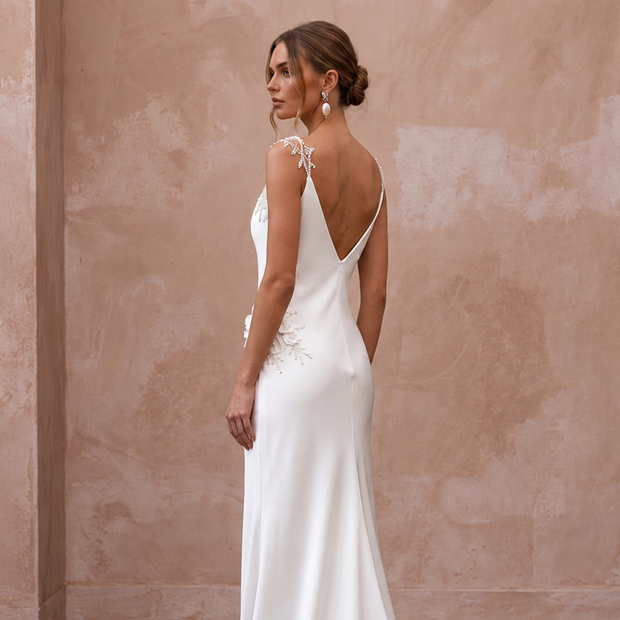 Pared-Back Ivory Charmeuse Cowl Neck Slip Wedding Dress for Engagement Party