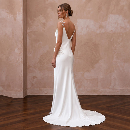 Pared-Back Ivory Charmeuse Cowl Neck Slip Wedding Dress for Engagement Party