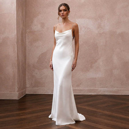 Pared - Back Ivory Charmeuse Cowl Neck Slip for Engagement Party - Apparel & Accessories > Clothing > Wedding & Bridal Party Dresses > Wedding Dresses - Mignonette Bridal