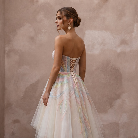 Pastel Rainbow Embroidered Tulle Dress for Pride Vow Renewal - Apparel & Accessories > Clothing > Wedding & Bridal Party Dresses > Wedding Dresses - Mignonette Bridal