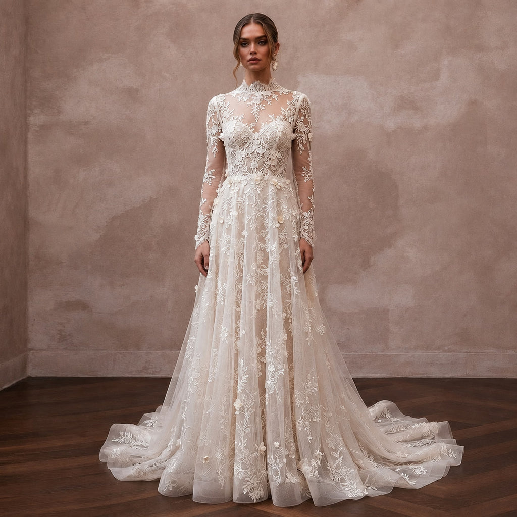 Pastoral Lace Wedding Gown for a Spring Wedding