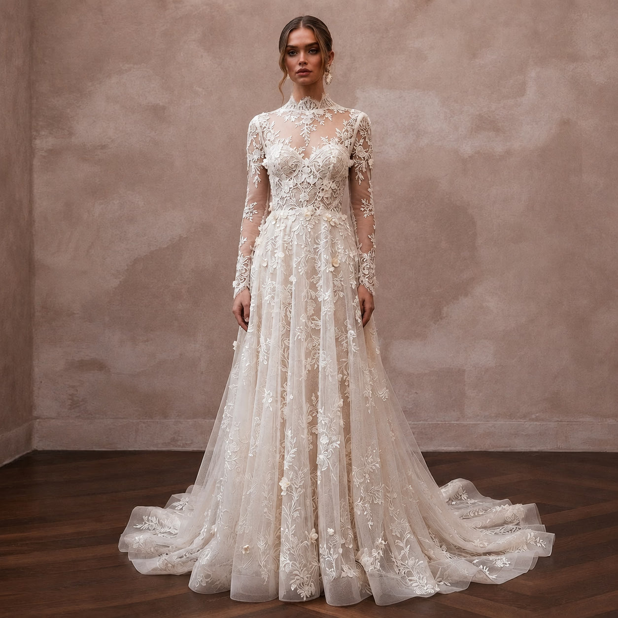 Pastoral Lace Wedding Gown for a Spring Wedding