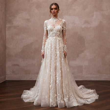 Pastoral Lace Wedding Gown for a Spring Wedding