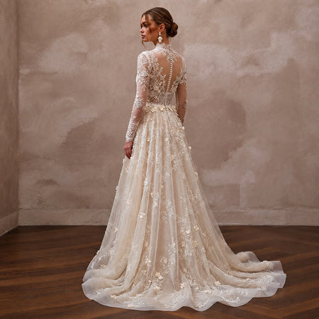 Pastoral Lace Wedding Gown for a Spring Wedding