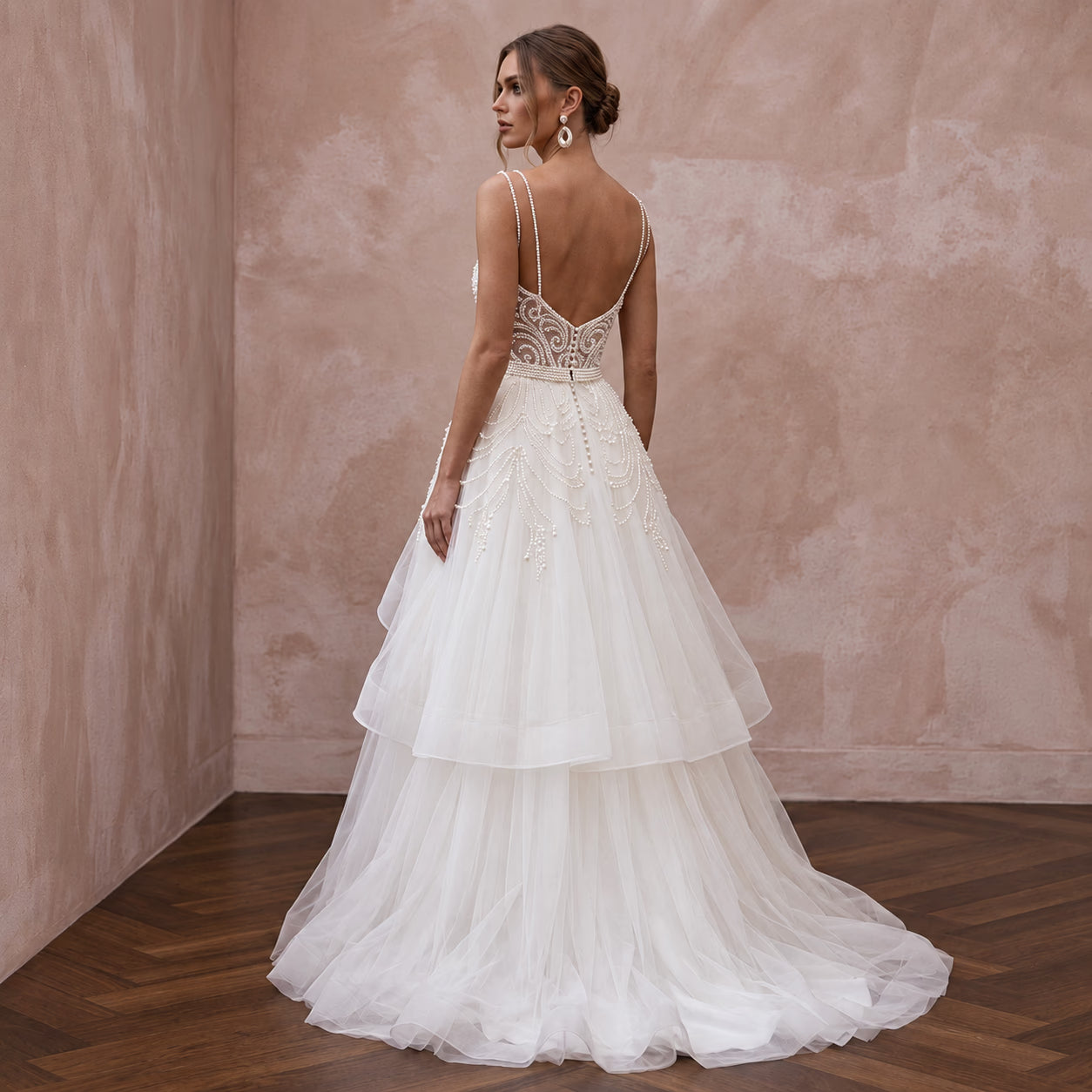 Pearl Beaded Ivory Tulle Over-Skirt Bridal Dress Converter Secondary image