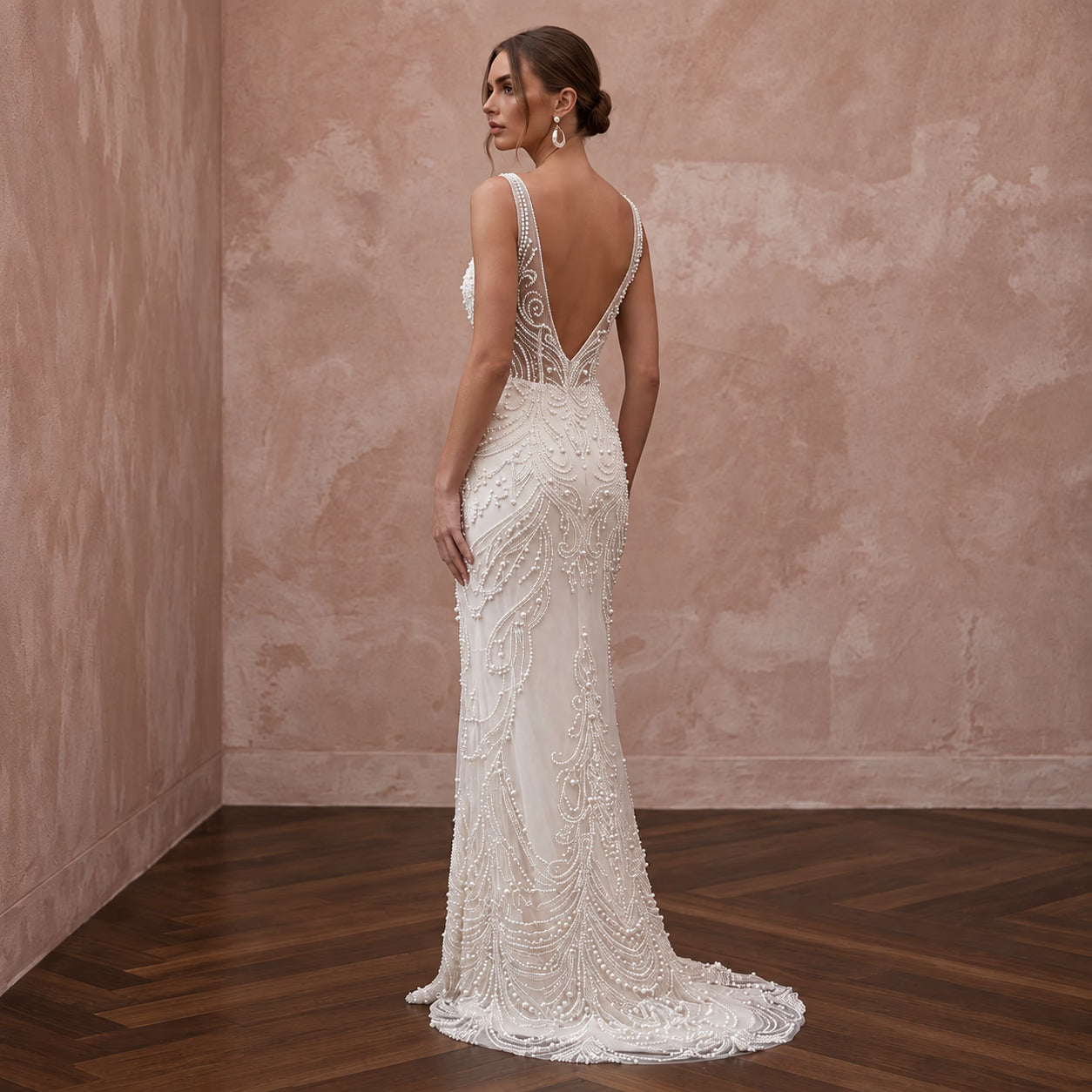 Pearl Beaded Ivory Tulle Sheath Dress for Vintage Themed Reception Secondary image