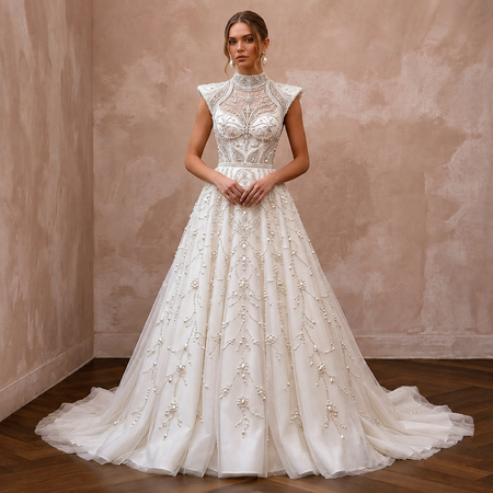 Pearl Beaded Wedding Dresses with Classic Romance