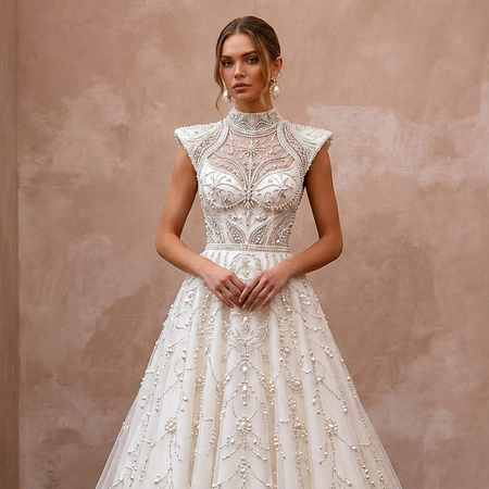 Pearl Beaded Wedding Dresses with Classic Romance - Apparel & Accessories > Clothing > Wedding & Bridal Party Dresses > Wedding Dresses - Mignonette Bridal